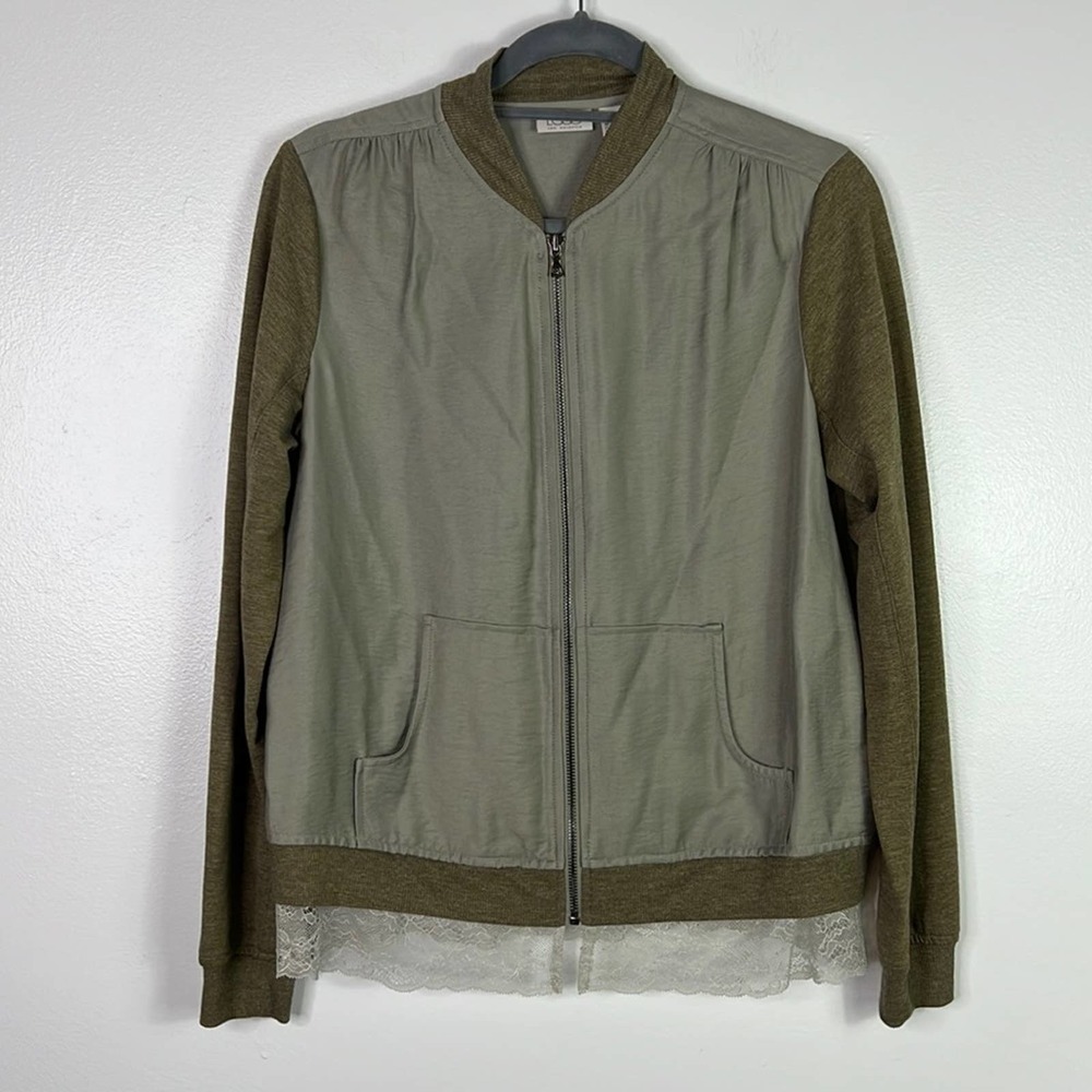 LOGO Lori Goldstein QVC Green Mixed Media Bomber Jacket Womens 2